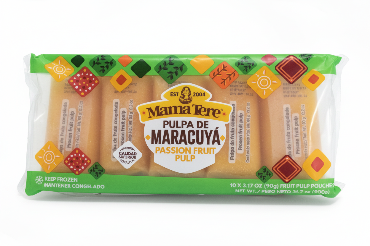 Packaged product of Mama Tere Pulpa de Maracuya passion fruit pulp